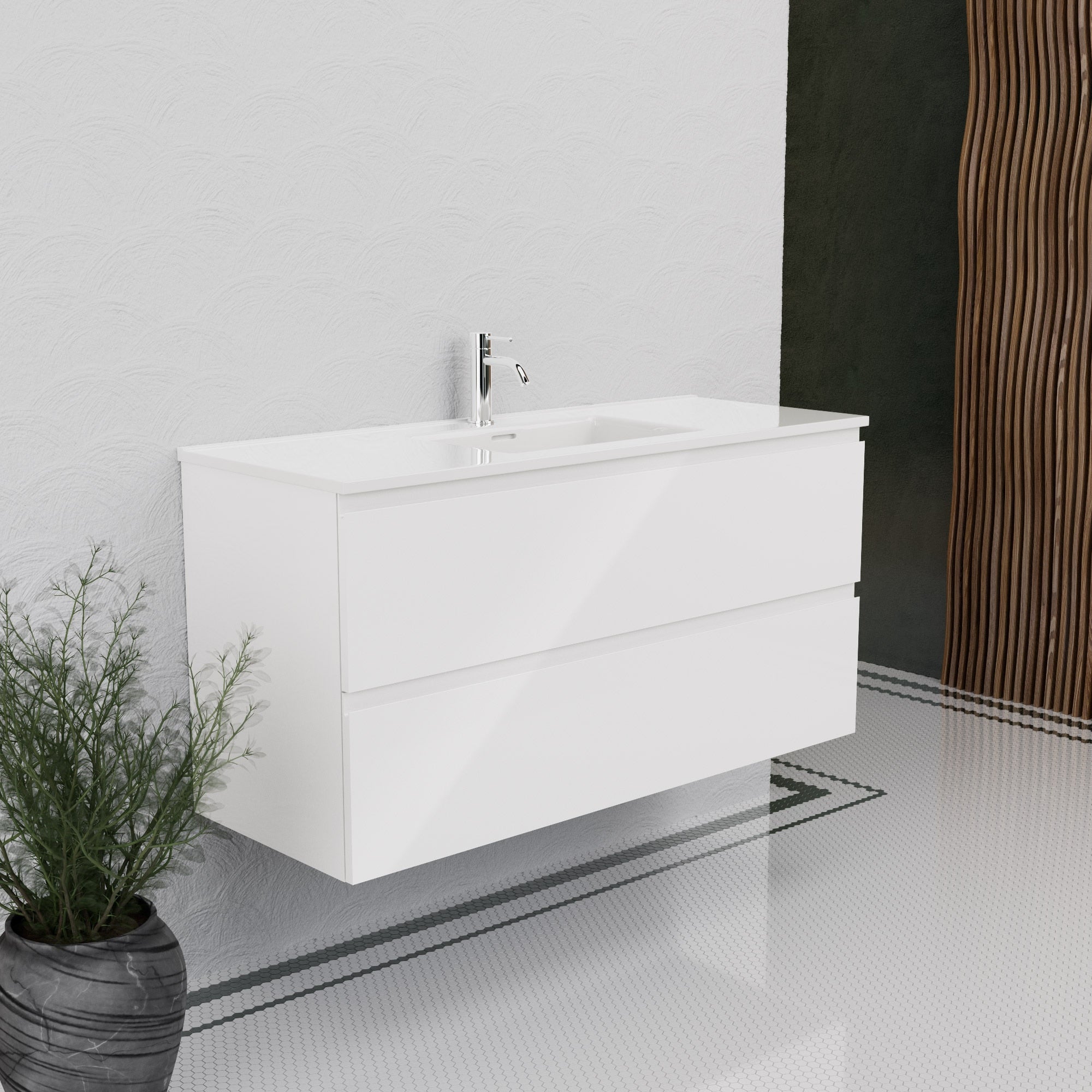 Inda - Mobile bagno L.120 con lavabo lucido / Bianco lucido 2 cassetti - Rubino