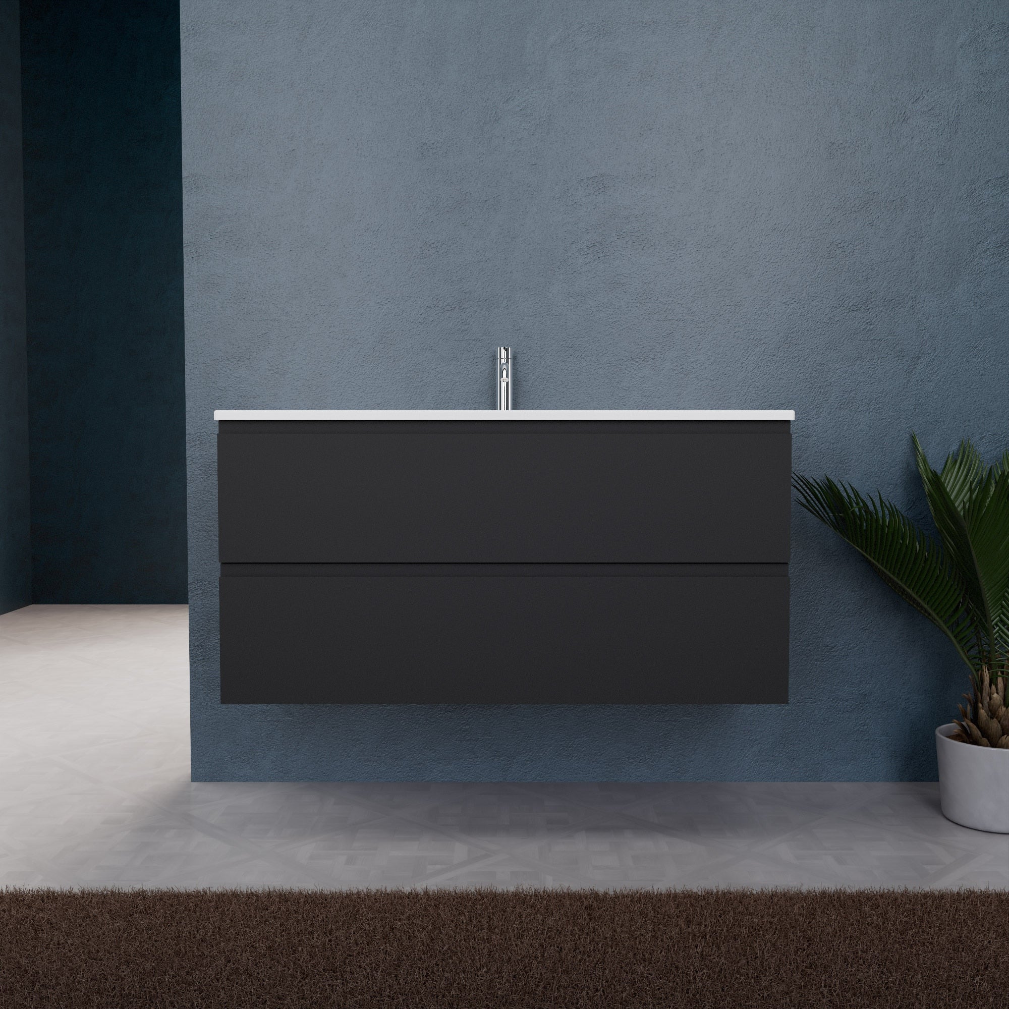 Inda - Mobile bagno L.120 con lavabo opaco / Nero opaco 2 cassetti - Rubino