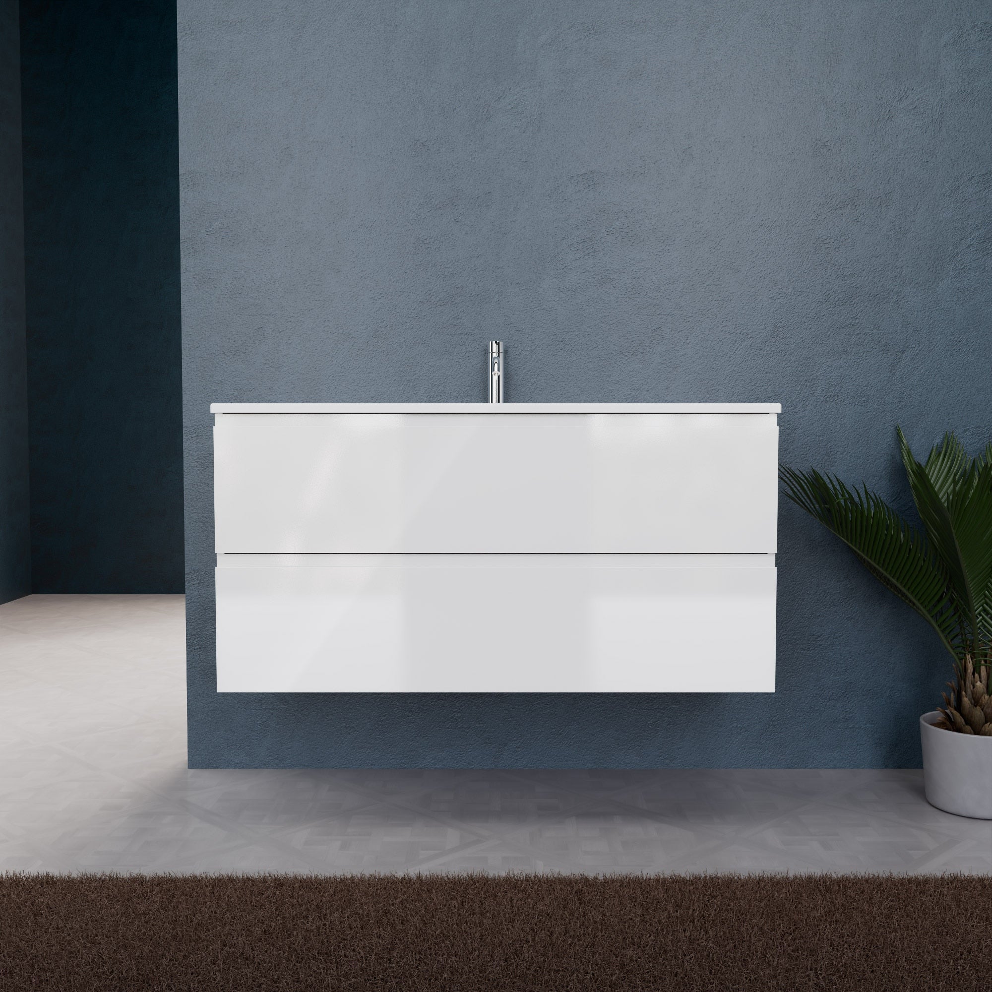 Inda - Mobile bagno L.120 con lavabo opaco / Bianco lucido 2 cassetti - Rubino