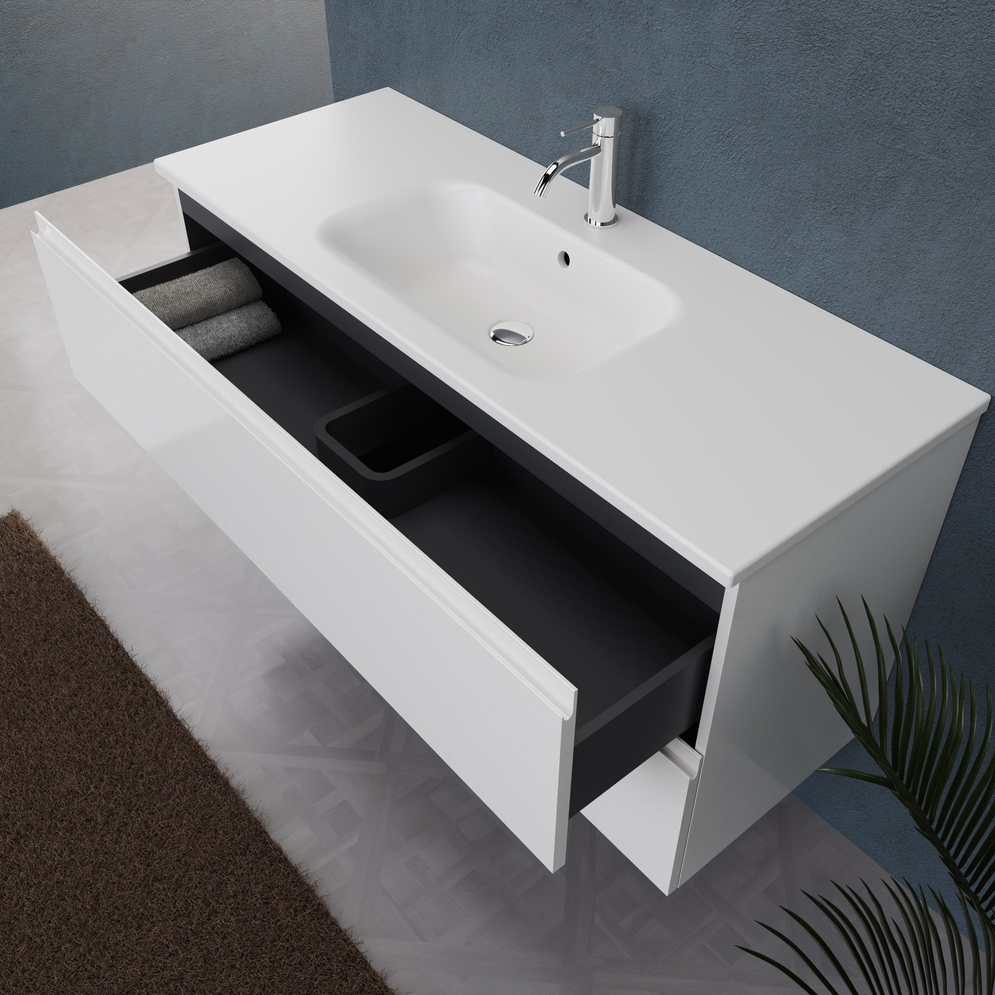 Inda - Mobile bagno L.120 con lavabo opaco / Bianco lucido 2 cassetti - Rubino