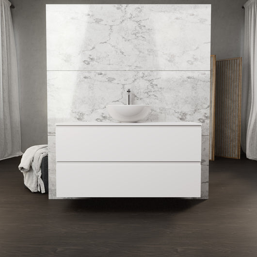 Inda - Mobile bagno L.120 con lavabo in appoggio / Bianco opaco 2 cassetti - Rubino