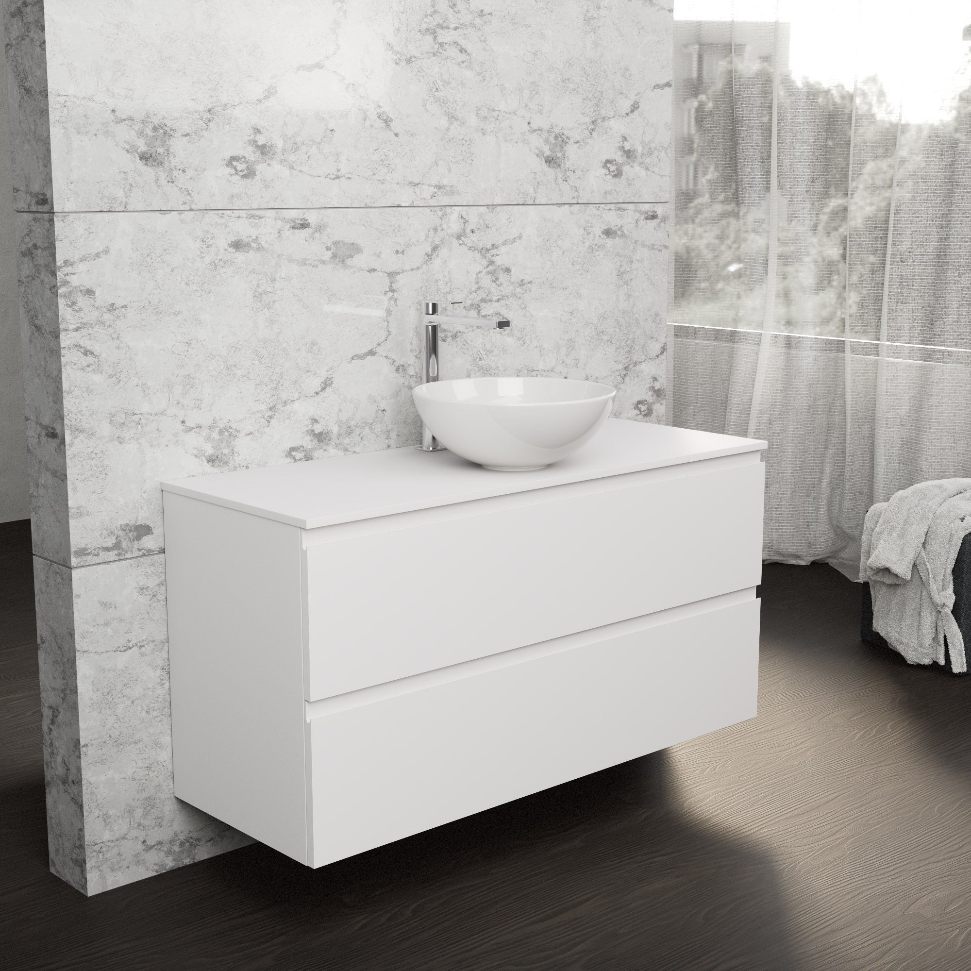 Inda - Mobile bagno L.120 con lavabo in appoggio / Bianco opaco 2 cassetti - Rubino