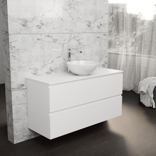 Inda - Mobile bagno L.120 con lavabo in appoggio / Bianco opaco 2 cassetti - Rubino