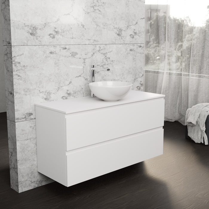 Inda - Mobile bagno L.120 con lavabo in appoggio / Bianco opaco 2 cassetti - Rubino