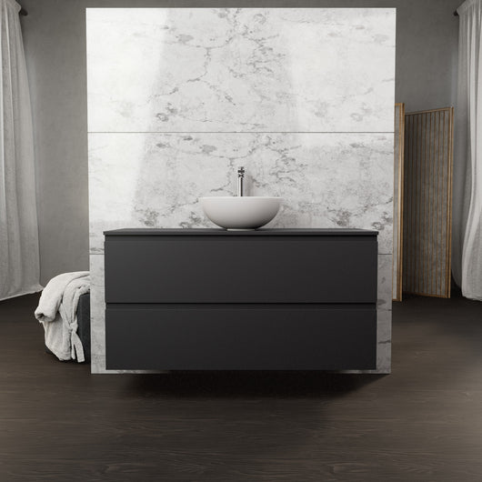 Inda - Mobile bagno L.120 con lavabo in appoggio / Nero opaco 2 cassetti - Rubino