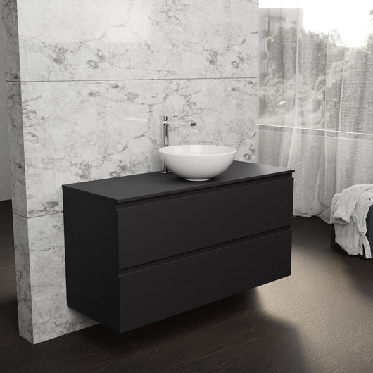 Inda - Mobile bagno L.120 con lavabo in appoggio / Nero opaco 2 cassetti - Rubino