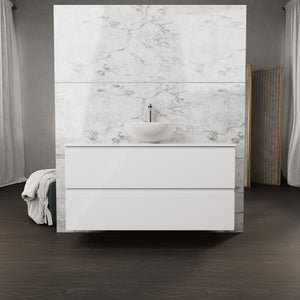 Inda - Mobile bagno L.120 con lavabo in appoggio / Bianco lucido 2 cassetti - Rubino