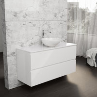 Inda - Mobile bagno L.120 con lavabo in appoggio / Bianco lucido 2 cassetti - Rubino
