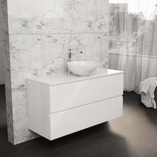 Inda - Mobile bagno L.120 con lavabo in appoggio / Bianco lucido 2 cassetti - Rubino