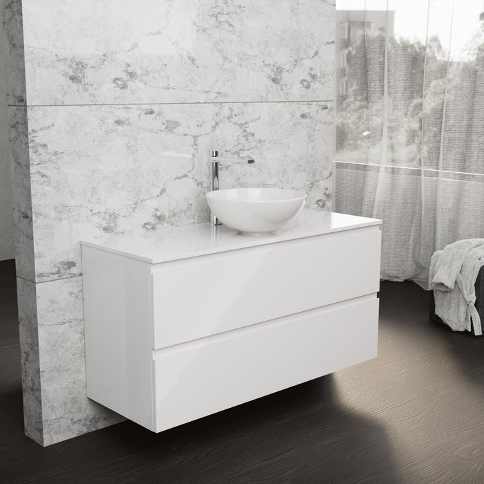 Inda - Mobile bagno L.120 con lavabo in appoggio / Bianco lucido 2 cassetti - Rubino