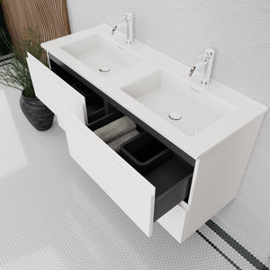 Inda - Mobile bagno L.120 con doppio lavabo lucido / Bianco opaco 4 cassetti - Rubino