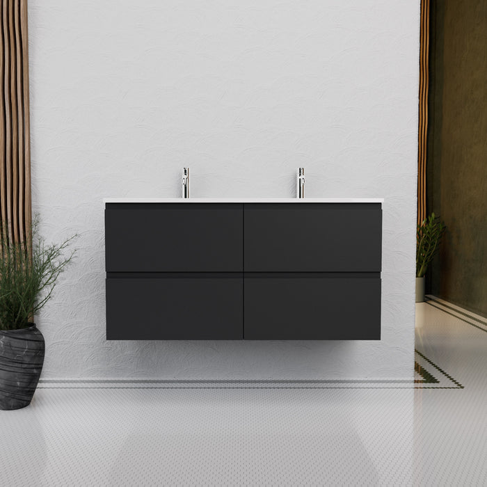 Inda - Mobile bagno L.120 con doppio lavabo lucido / Nero opaco 4 cassetti - Rubino