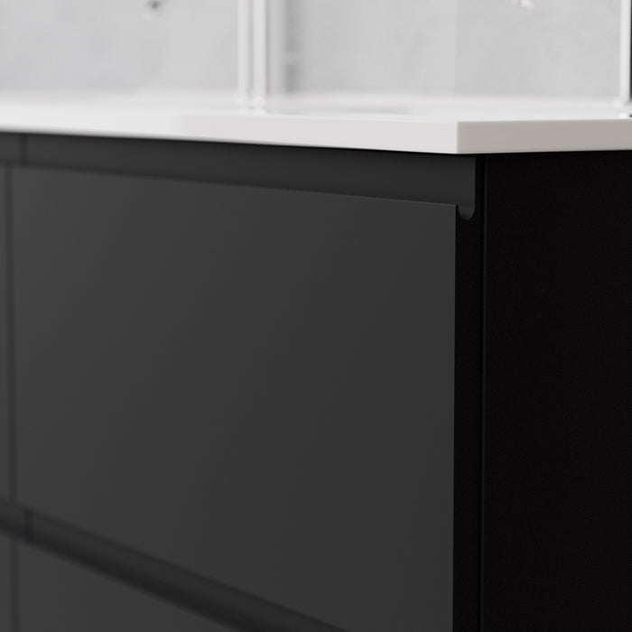 Inda - Mobile bagno L.120 con doppio lavabo lucido / Nero opaco 4 cassetti - Rubino