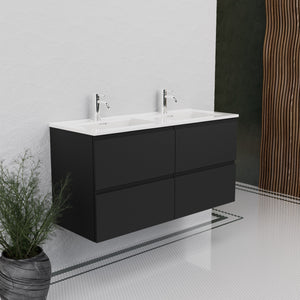 Inda - Mobile bagno L.120 con doppio lavabo lucido / Nero opaco 4 cassetti - Rubino