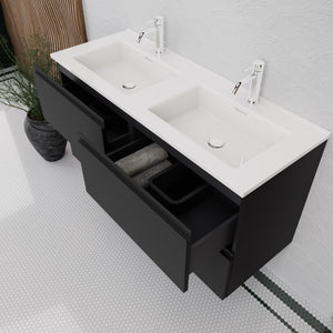 Inda - Mobile bagno L.120 con doppio lavabo lucido / Nero opaco 4 cassetti - Rubino