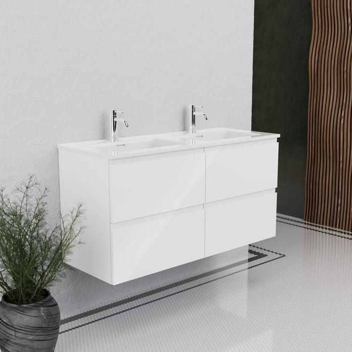 Inda - Mobile bagno L.120 con doppio lavabo lucido / Bianco lucido 4 cassetti - Rubino