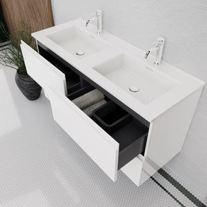 Inda - Mobile bagno L.120 con doppio lavabo lucido / Bianco lucido 4 cassetti - Rubino