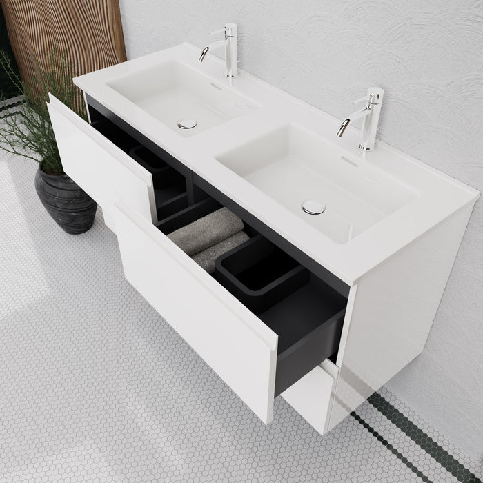 Inda - Mobile bagno L.120 con doppio lavabo lucido / Bianco lucido 4 cassetti - Rubino