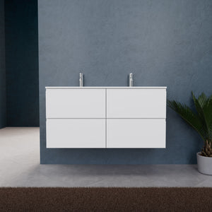 Inda - Mobile bagno L.120 con doppio lavabo opaco / Bianco opaco 4 cassetti - Rubino