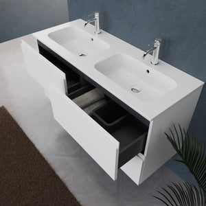 Inda - Mobile bagno L.120 con doppio lavabo opaco / Bianco opaco 4 cassetti - Rubino