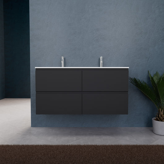 Inda - Mobile bagno L.120 con doppio lavabo opaco / Nero opaco 4 cassetti - Rubino