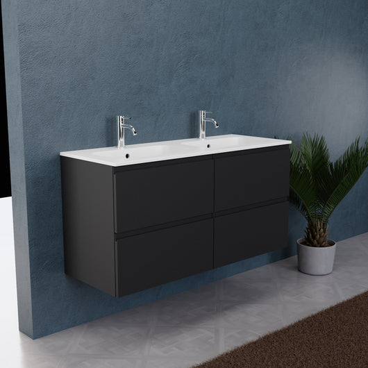 Inda - Mobile bagno L.120 con doppio lavabo opaco / Nero opaco 4 cassetti - Rubino