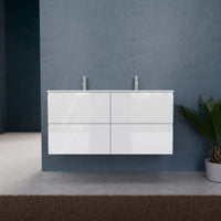 Inda - Mobile bagno L.120 con doppio lavabo opaco / Bianco lucido 4 cassetti - Rubino