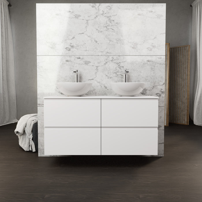 Inda - Mobile bagno L.120 con doppio lavabo in appoggio / Bianco opaco 4 cassetti - Rubino