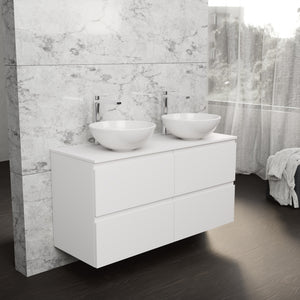 Inda - Mobile bagno L.120 con doppio lavabo in appoggio / Bianco opaco 4 cassetti - Rubino