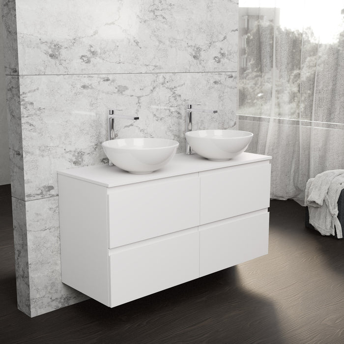Inda - Mobile bagno L.120 con doppio lavabo in appoggio / Bianco opaco 4 cassetti - Rubino