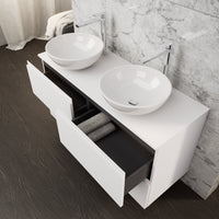 Inda - Mobile bagno L.120 con doppio lavabo in appoggio / Bianco opaco 4 cassetti - Rubino
