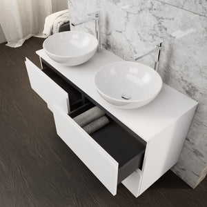Inda - Mobile bagno L.120 con doppio lavabo in appoggio / Bianco opaco 4 cassetti - Rubino