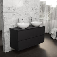 Inda - Mobile bagno L.120 con doppio lavabo in appoggio / Nero opaco 4 cassetti - Rubino