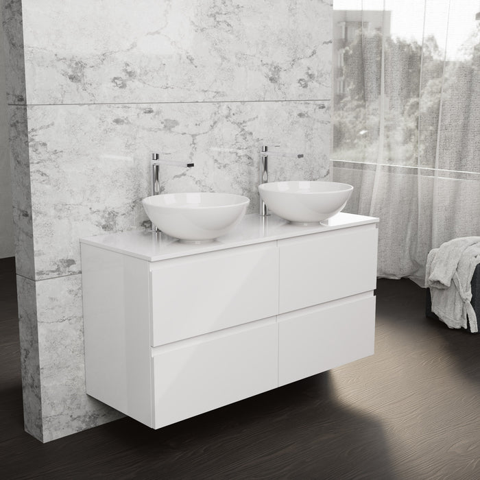Inda - Mobile bagno L.120 con doppio lavabo in appoggio / Bianco lucido 4 cassetti - Rubino