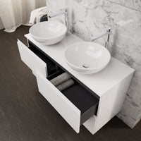 Inda - Mobile bagno L.120 con doppio lavabo in appoggio / Bianco lucido 4 cassetti - Rubino