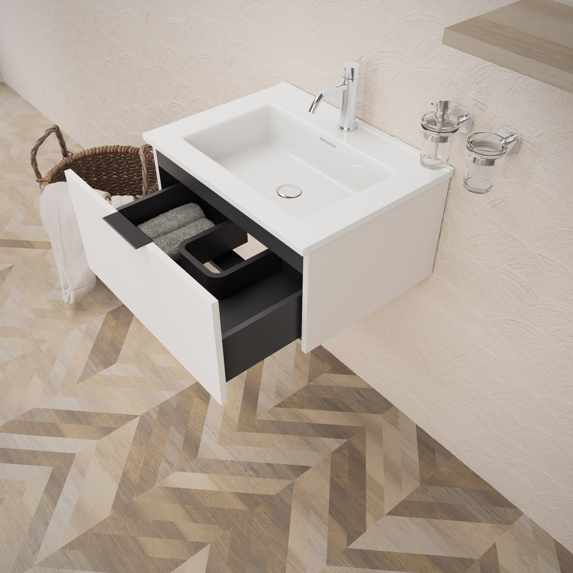 Inda - Mobile bagno L.60 con lavabo lucido / Bianco opaco 1 cassetto - Topazio