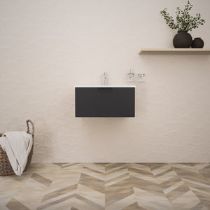 Inda - Mobile bagno L.60 con lavabo lucido / Nero opaco 1 cassetto - Topazio