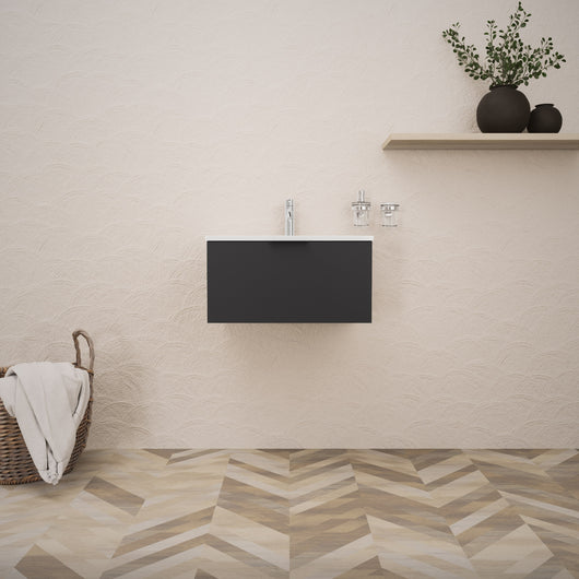 Inda - Mobile bagno L.60 con lavabo lucido / Nero opaco 1 cassetto - Topazio