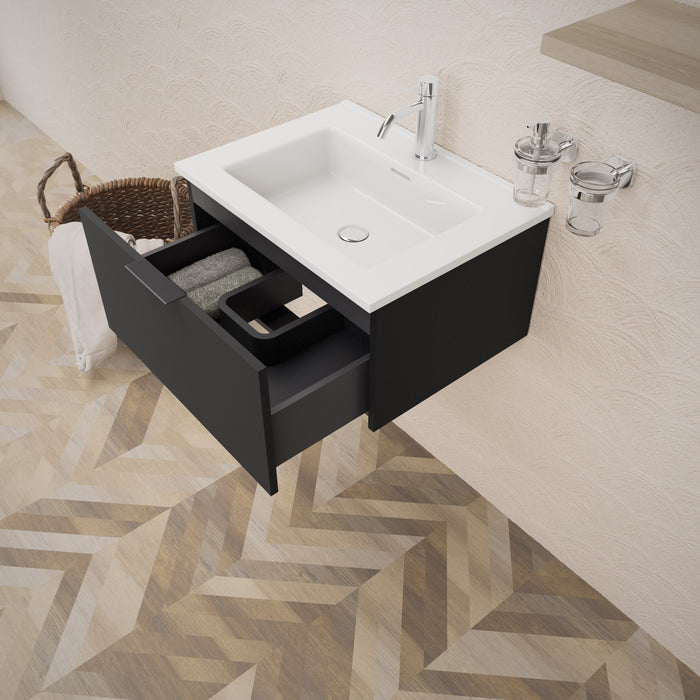 Inda - Mobile bagno L.60 con lavabo lucido / Nero opaco 1 cassetto - Topazio