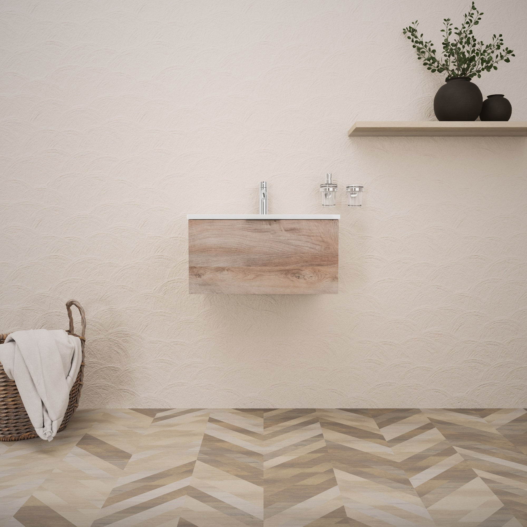 Inda - Mobile bagno L.60 con lavabo lucido / Rovere naturale 1 cassetto - Topazio