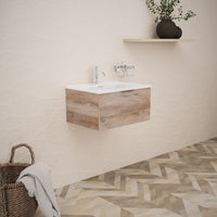 Inda - Mobile bagno L.60 con lavabo lucido / Rovere naturale 1 cassetto - Topazio