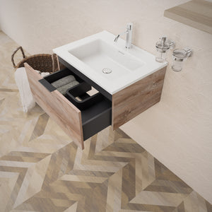 Inda - Mobile bagno L.60 con lavabo lucido / Rovere naturale 1 cassetto - Topazio