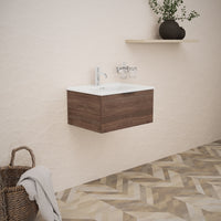 Inda - Mobile bagno L.60 con lavabo lucido / Rovere castano 1 cassetto - Topazio