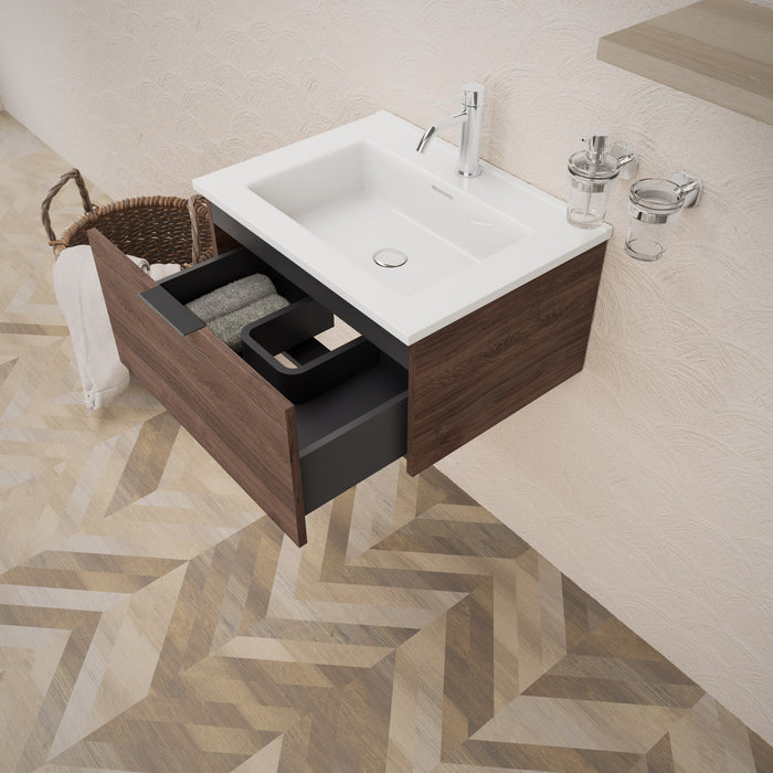 Inda - Mobile bagno L.60 con lavabo lucido / Rovere castano 1 cassetto - Topazio
