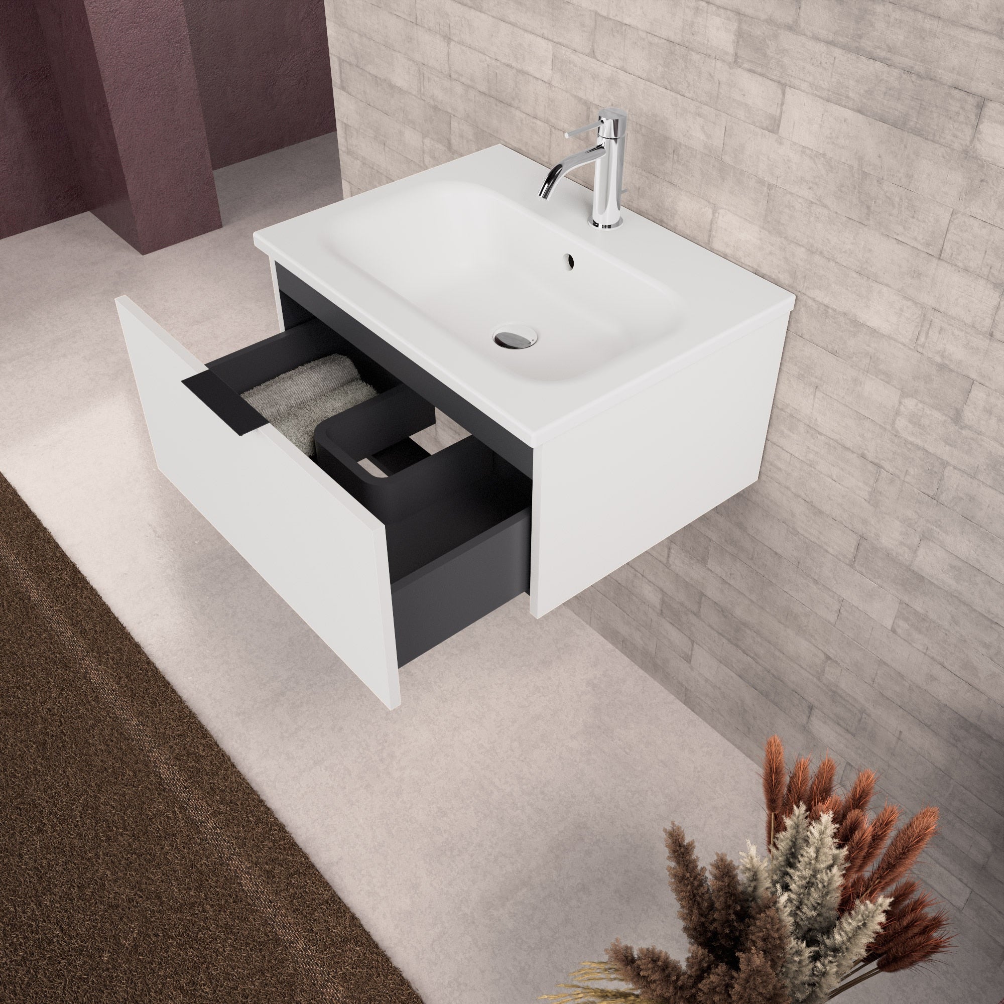 Inda - Mobile bagno L.60 con lavabo opaco / Bianco opaco 1 cassetto - Topazio