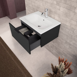 Inda - Mobile bagno L.60 con lavabo opaco / Nero opaco 1 cassetto - Topazio
