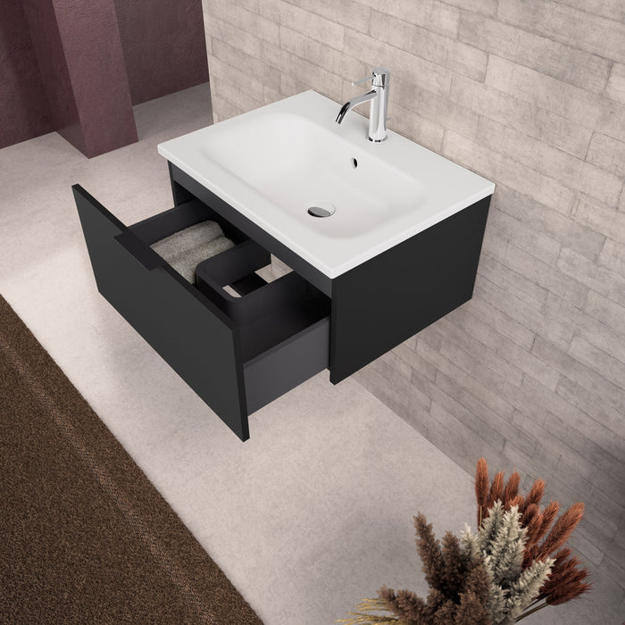 Inda - Mobile bagno L.60 con lavabo opaco / Nero opaco 1 cassetto - Topazio