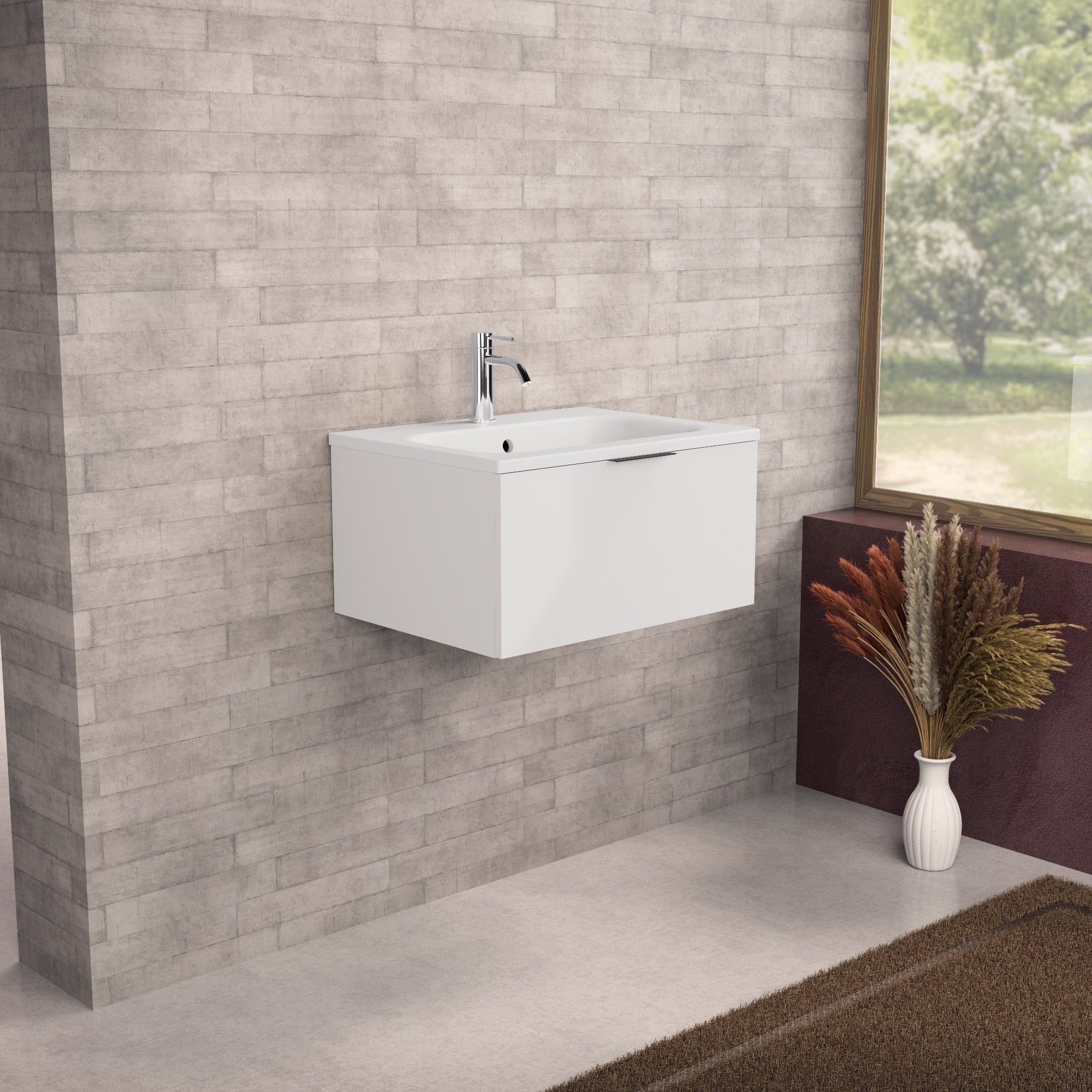 Inda - Mobile bagno L.60 con lavabo opaco / Bianco lucido 1 cassetto - Topazio