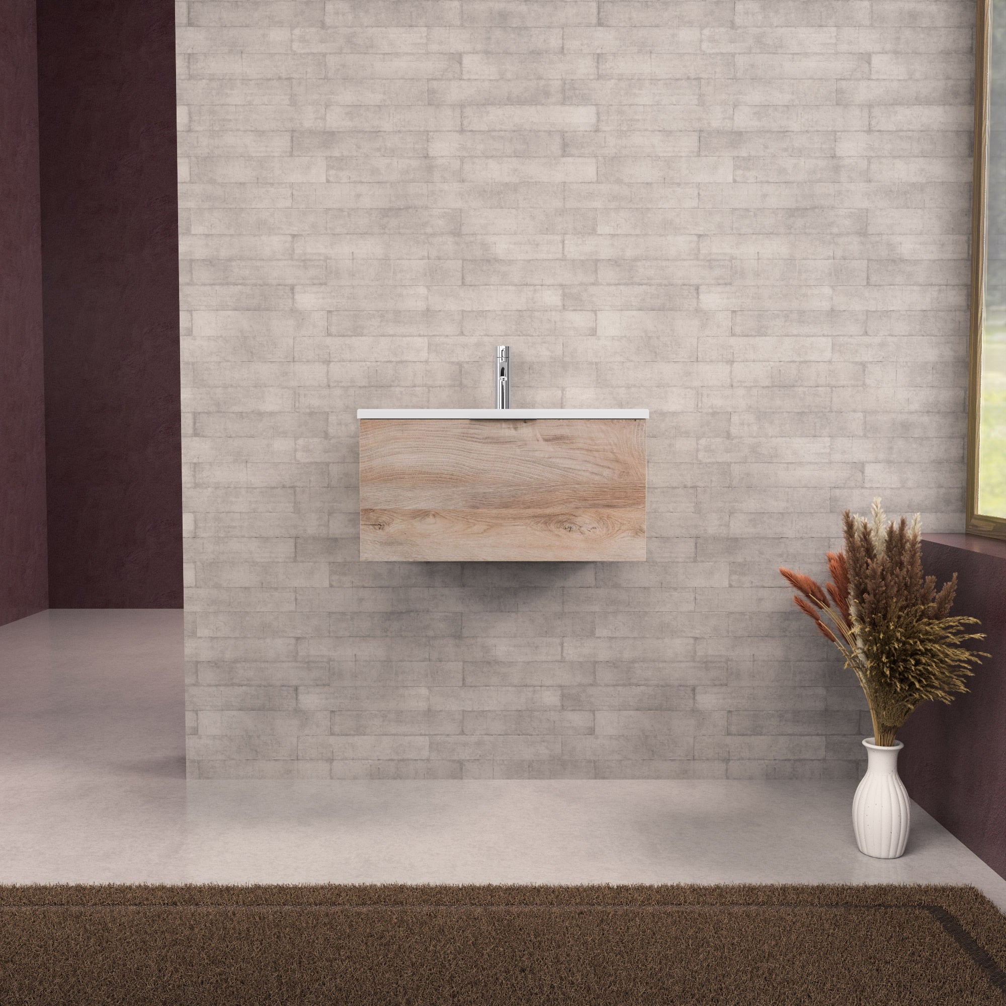 Inda - Mobile bagno L.60 con lavabo opaco / Rovere naturale 1 cassetto - Topazio