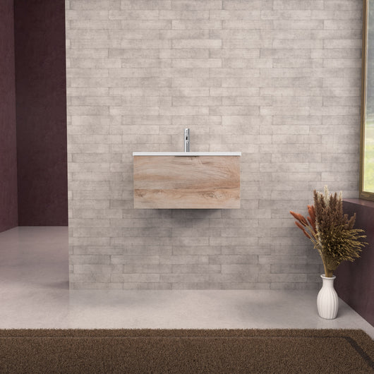 Inda - Mobile bagno L.60 con lavabo opaco / Rovere naturale 1 cassetto - Topazio
